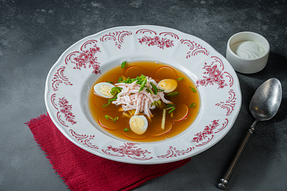 Оkroshka with vegetables and smoked turkey with kvas