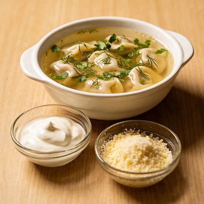 Homemade russian pelmeni with beef and pork filling